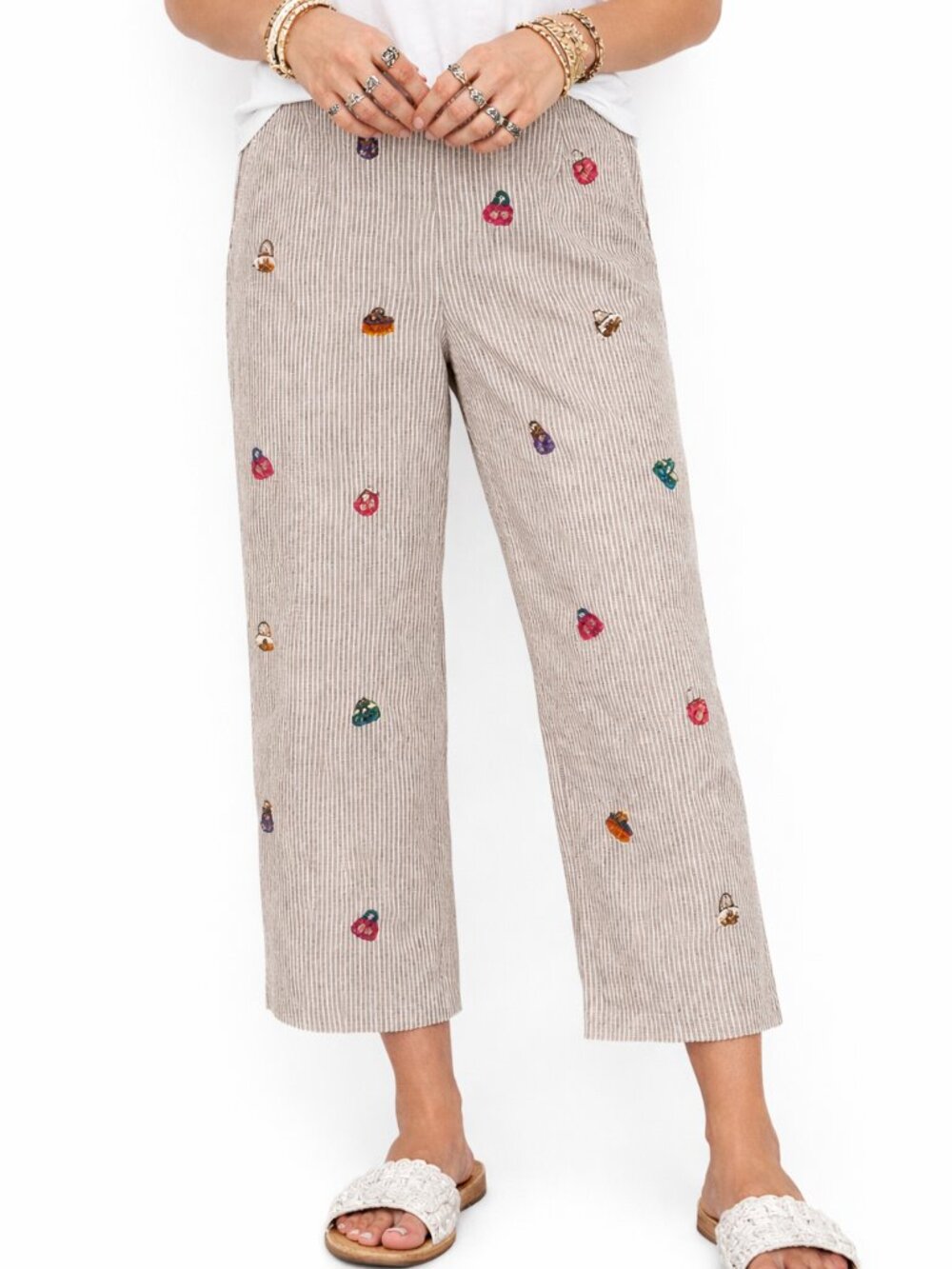 AUTOGRAPH NEW YORK Pin Striped Embroidered Capri Pants